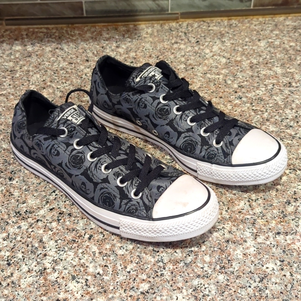 Converse All Star Black and Grey Rose Print size 10
